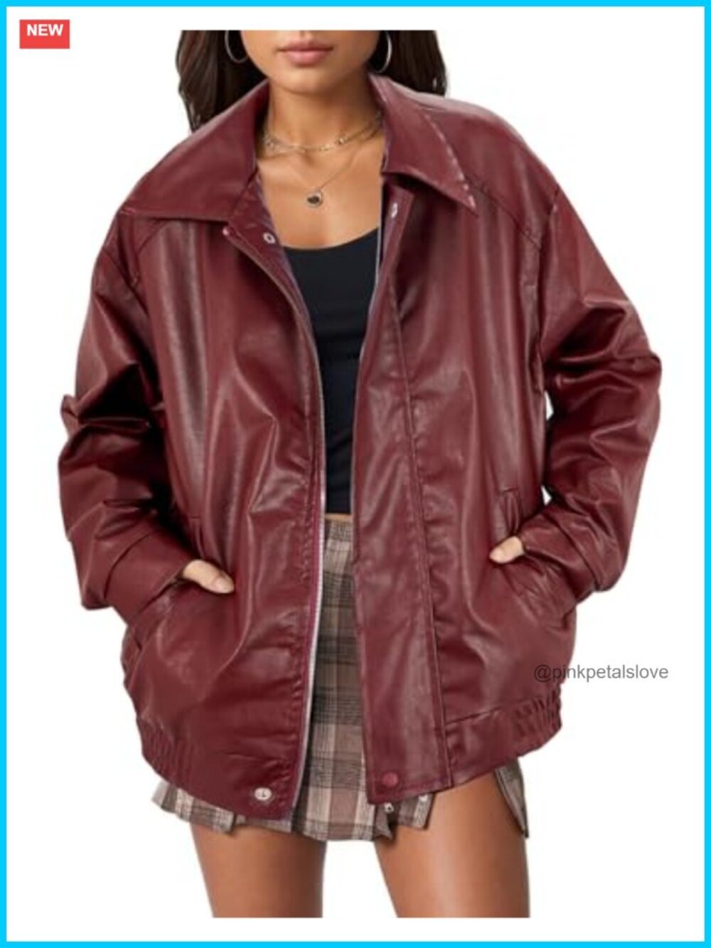 Faux Leather Oversized Motorcycle Bomber Jacket Coat